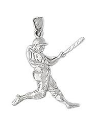 CleverEve Designer Series Sterling Silver Pendant Baseball Themed Bat