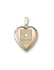 14k Yellow Gold Heart Army Picture Locket Over 3/4 inch x 3/4 in