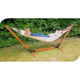 Support de hamac en bois exotique + filet de hamac finition carre
