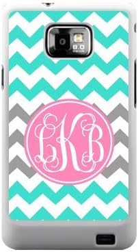 Turquoise Gray Chevron Zigzags Pattern & Pink Circle Monogram Personalized Custom Best Plastic Case for Samsung Galaxy s2 ,Black or White for Choice