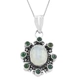 6.5 Cttw. Moonstone, Aventurine 925 Sterling Silver Pendant With 18 Box Chain