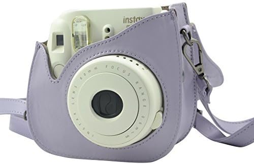 Lath.pin Pu Leather Cartoon Camera Hard Case Shoulder Bag Cover for Fujifilm Fuji Instax Mini8 Mini 8 Mini 8s Protective Pouch (Light Purple)