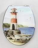 Wenko 18795100 WC-Sitz Leuchtturm - verstellbare, rostfreie Edelstahlbefestigung, Polyresin