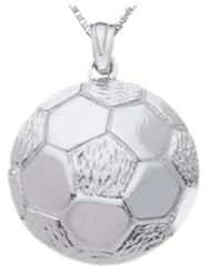 Solid 0.925 Sterling Silver Soccer Ball Charm Pendant Necklace