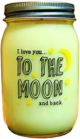 Unwined's Eastern Amber Scented I Love You to the Moon and Back Mason Jar Candle - 16 oz Soy Wax (Reminders by Unwined Collection) - Made in the USA