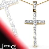 Jewelco London 9 Carat Yellow Gold 12pts Pave Set Cross (Comes with 18 inch Pendant Chain)