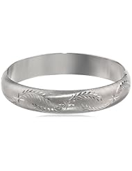 Sterling Silver Etched Leaf and Star Design Wide Bangle Bracelet