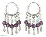 Amethyst and moonstone earrings, 'Hoop Dance' 1.4 W 2.2 L