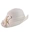 NYfashion101 Side Flip Cloche Bucket Hat w/Woven Flower & Ribbon Accent, White