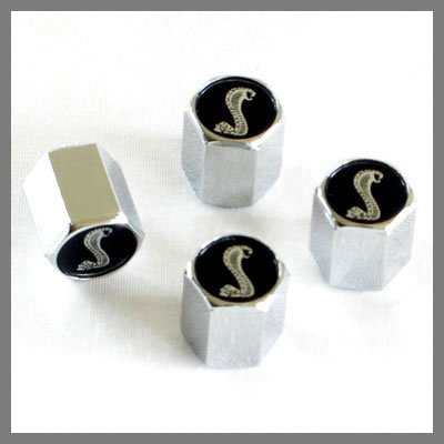 Ford Mustang GT Coiled Snake Black Logo Tire Stem Valve Caps