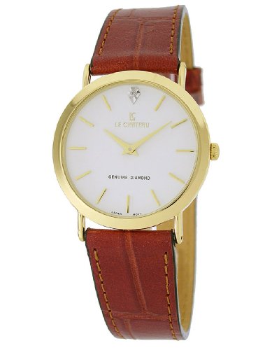 Le Chateau Men's 1150M_WHT Genuine Leather Band and Diamond Watch