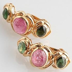 14K Yellow Gold 5.5 CTW Pink Tourmaline and Green Tourmaline Earrings -... by Green-Tourmaline Brooches