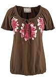 Avenue Plus Size Embroidered Floral Slub Peasant Tee