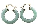 Light Green Jade Traditional Hoop Earrings, 14k Gold