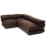 Kitchen & Housewares : 3 Part Corner Seat / Fold out Lounger(s) - Four Seater, BROWN Faux Leather Bean Bag