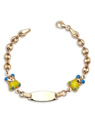 New 14k Yellow Gold Teddy Bear Charm Child ID Bracelet