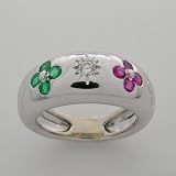 Estate Van Cleef & Arpels 18k White Gold Diamond Ruby Emerald Ring