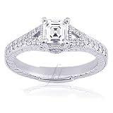 1.25 Ct Asscher Cut Diamond Engraved Engagement Ring Vintage W Milgrain 14K GIA