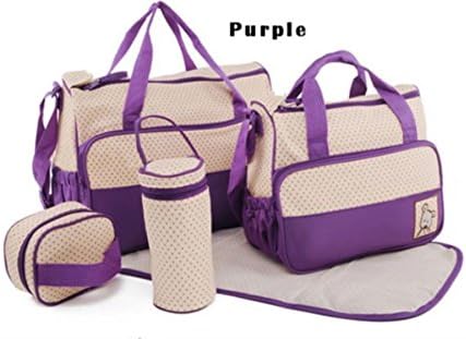5pc/Set Baby Changing Diaper Nappy Mummy Mother Handbag multifunctional Bags Color Purple