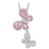 14K White and Rose Gold Pink Sapphire and Diamond Butterfly Necklace