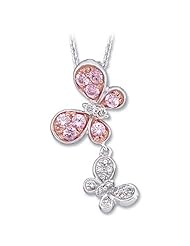 14K White and Rose Gold Pink Sapphire and Diamond Butterfly Necklace -- LIFETIME WARRANTY