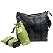 OiOi Hobo Designer Diaper Bag in Black Dot with Lime Green Interior and Accessories