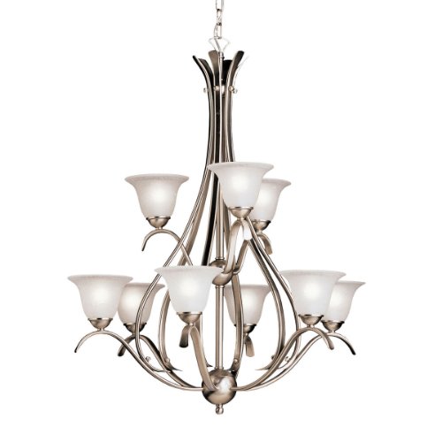 Kichler 2520NI Dover, 2-Tier Chandelier, 9 Light, 540 Watts, Brushed Nickel