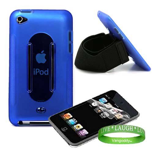 Apple iPod Touch 4th Generation, iTouch 4g Accessories Kit: Premium Royal Blue No-Slip Grip Silicone Skin + Black Armband + Custom Cut for the iPod Touch 4th Generation Screen Protector + Live * Laugh * Love Vangoddy Wrist Band!!!