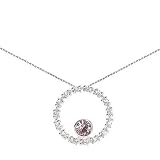 Sterling Silver Pave Circle with June Birthstone Light Amethyst Crystal Pendant on 16-18in Necklace