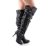 Scrunchy Belted Black Thigh-High Boots