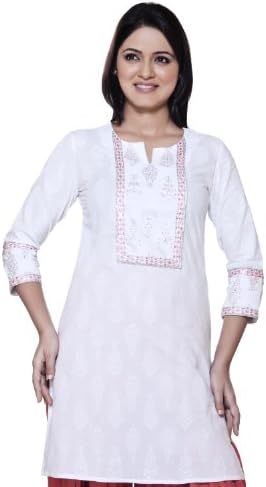 In-SattvaRangmanch Women's Indian Ethnic Mirror Embroidery Work Kurta Tunic Pink Large