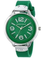 Anne Klein Womens AK/1615GNGN Silver-Tone Green Chevron Pattern Silicone Strap Watch