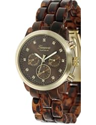 Geneva Platinum 3420Womens Rhinestone Decorative Chronograph Link Watch-Tortoise/Gold