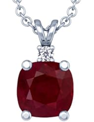 Platinum Cushion Cut Ruby And Round Diamond Pendant