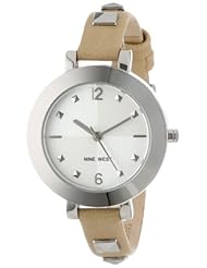 Nine West Womens NW/1477SVCM Silver-Tone Pyramid Stud Accented Natural Strap Watch