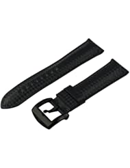 SR Black Italian Calfskin Leather Padded Carbon Fibre Grain 24mm Watch Strap with Black Buckle