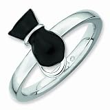 Sterling Silver Stackable Expressions Polished Black Enameled Cat Ring