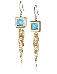 Sterling Silver Square Blue Topaz Tassel Earrings