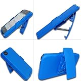 Stand Stander Belt Clip Cover+Hard Back Case Cover for Apple iPhone 4 4G 4S AT&T and Verizon Black Blue