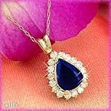 14K 2.20 CT Pear Shaped Sapphire & Diamond Pendant