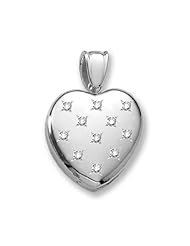 14k White Gold Premium Weight Diamond Heart Locket 3/4 inch x 3/4 inch Solid 14K White Gold