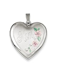 Sterling Silver 24mm Enameled Floral Mom Family Heart Locket