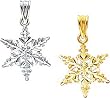 14K Two Tone Gold Diamond Cut 3-D Reversible Snowflake Pendant