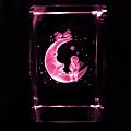3D Laser Kristall Glasblock mit LED Beleuchtung - Engel im Mond