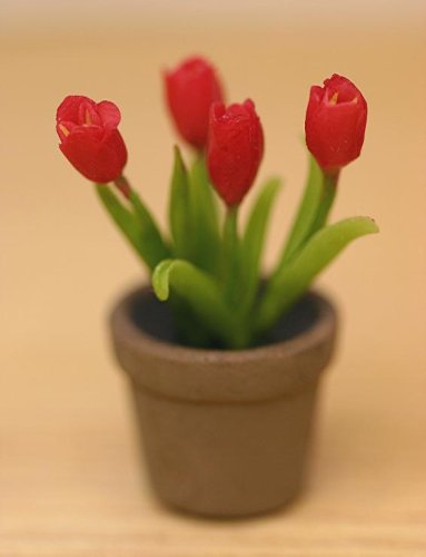 Buy Red Tulips in a Clay Flowerpot Dollhouse Miniature