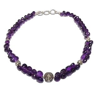 Layered Necklace Silver Amethyst Gemstone Jewelry 18.5 inches (gnklc316) by