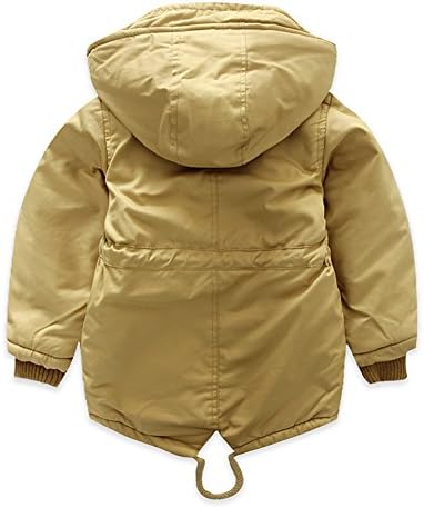 ISNOWKING Little Boys' Hooded Cardigan Solid Color Warm Fleece Jacket (3T, Khaki)