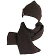 SKI SKATE 2 ply KNIT RIBBED HAT / CAP BEANIE SCARF SET * BROWN * Medium - Large