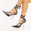4-1/2 Inch Sexy Strappy Shoes High Heel Spikes Metal Heel Shoes Black Patent