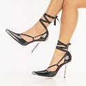 HEAT-06, 4-1/2" Spikes Chrome Metal Heel Shoes(Black Pat,6)